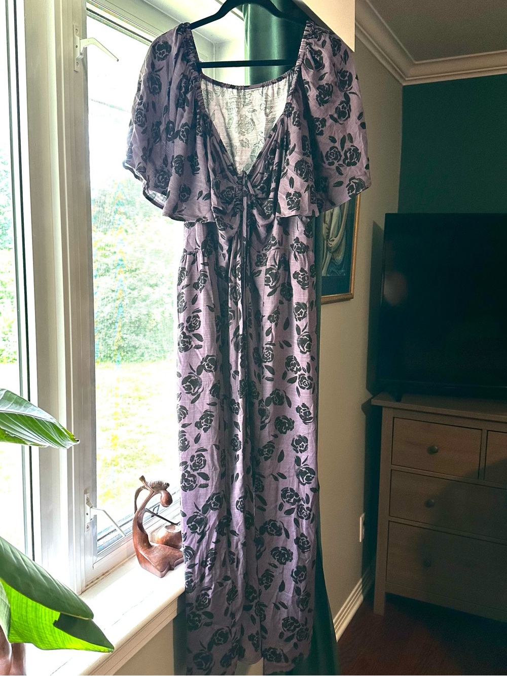 Ava & Vic Lavender Floral Maxi Dress with Tie Front